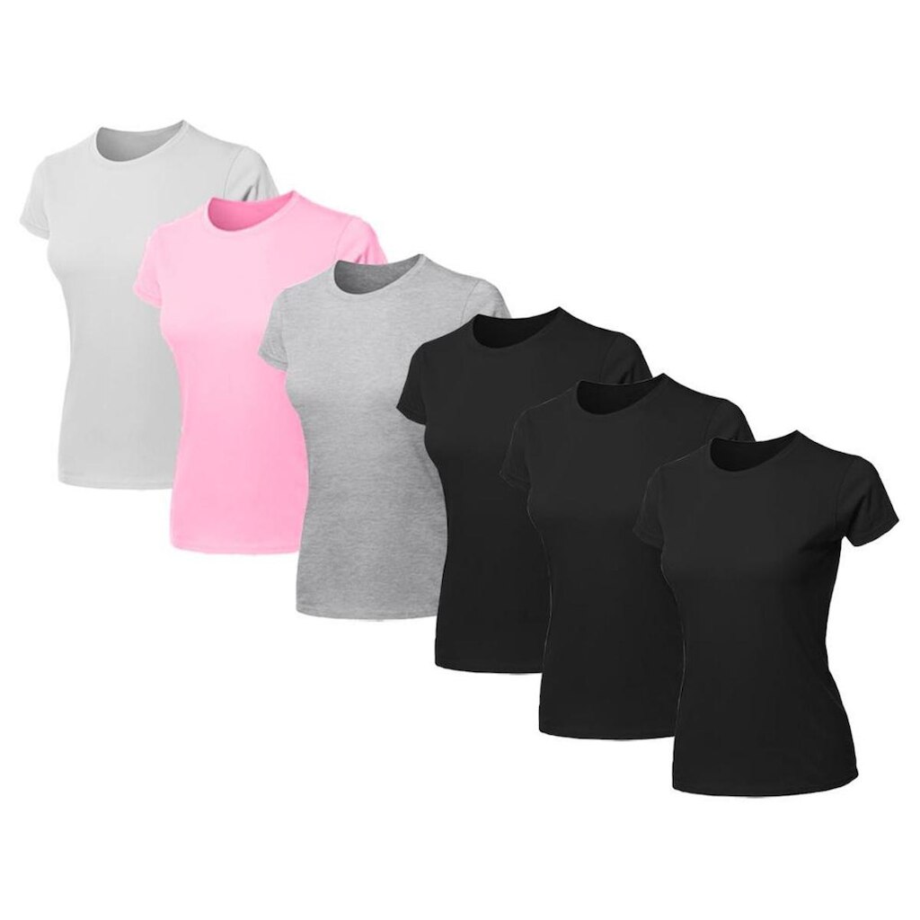 Kit 6 Blusas Feminina Camiseta Lisa Básica Algodão Baby Look