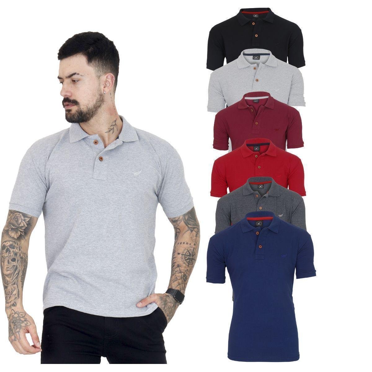 Kit 6 Camisa Polo Masculina Piquet Menor preço em Kit 6 Camisa Polo Masculina Piquet