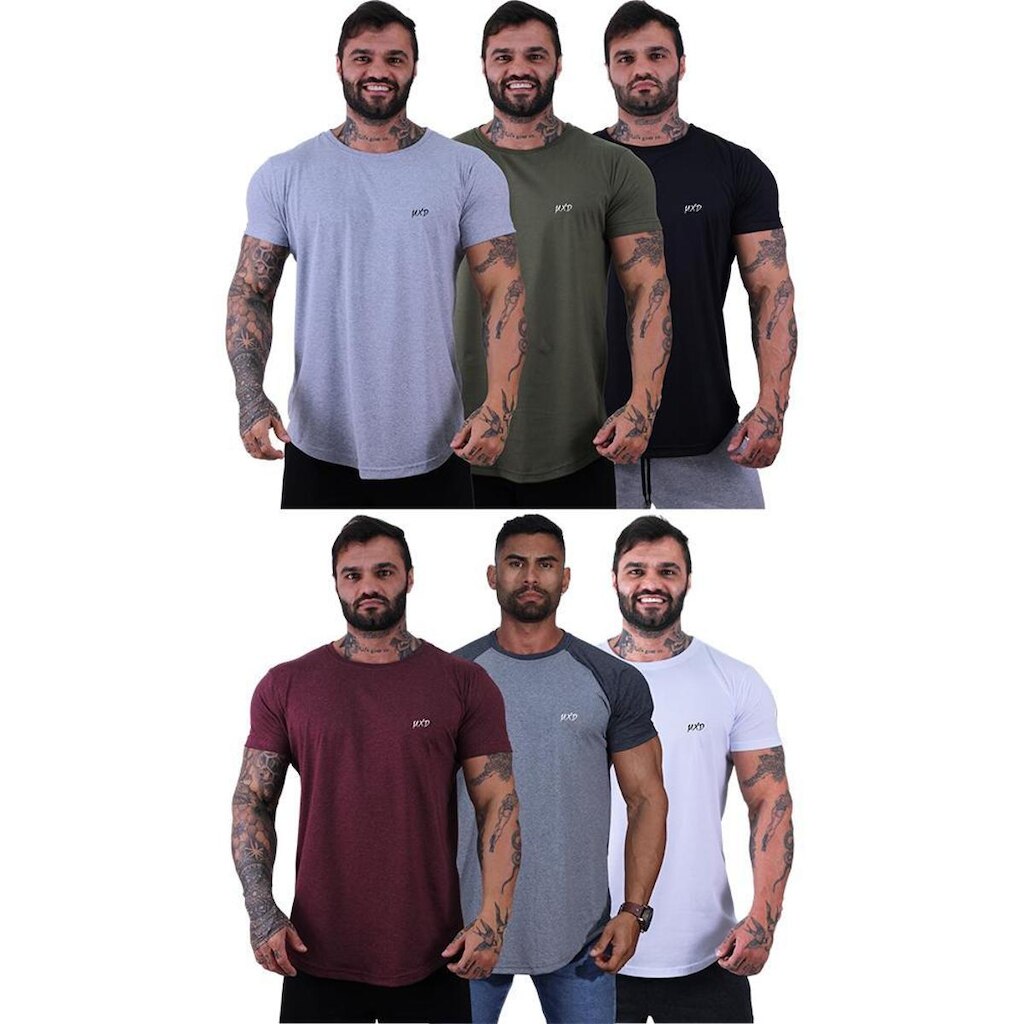 Kit 6 Camiseta Longline Estilo Básico Masculina Grife MXD