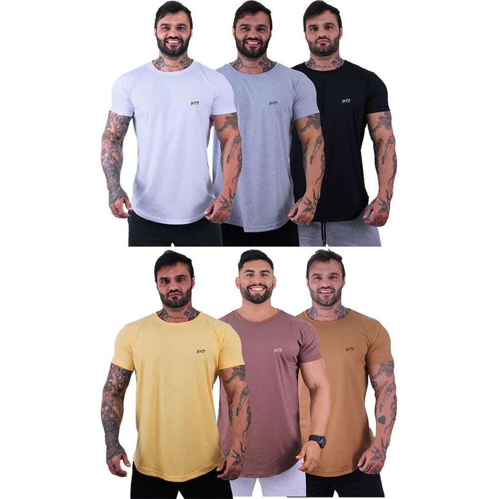 Kit 6 Camiseta Longline Estilo Básico Masculina Grife MXD