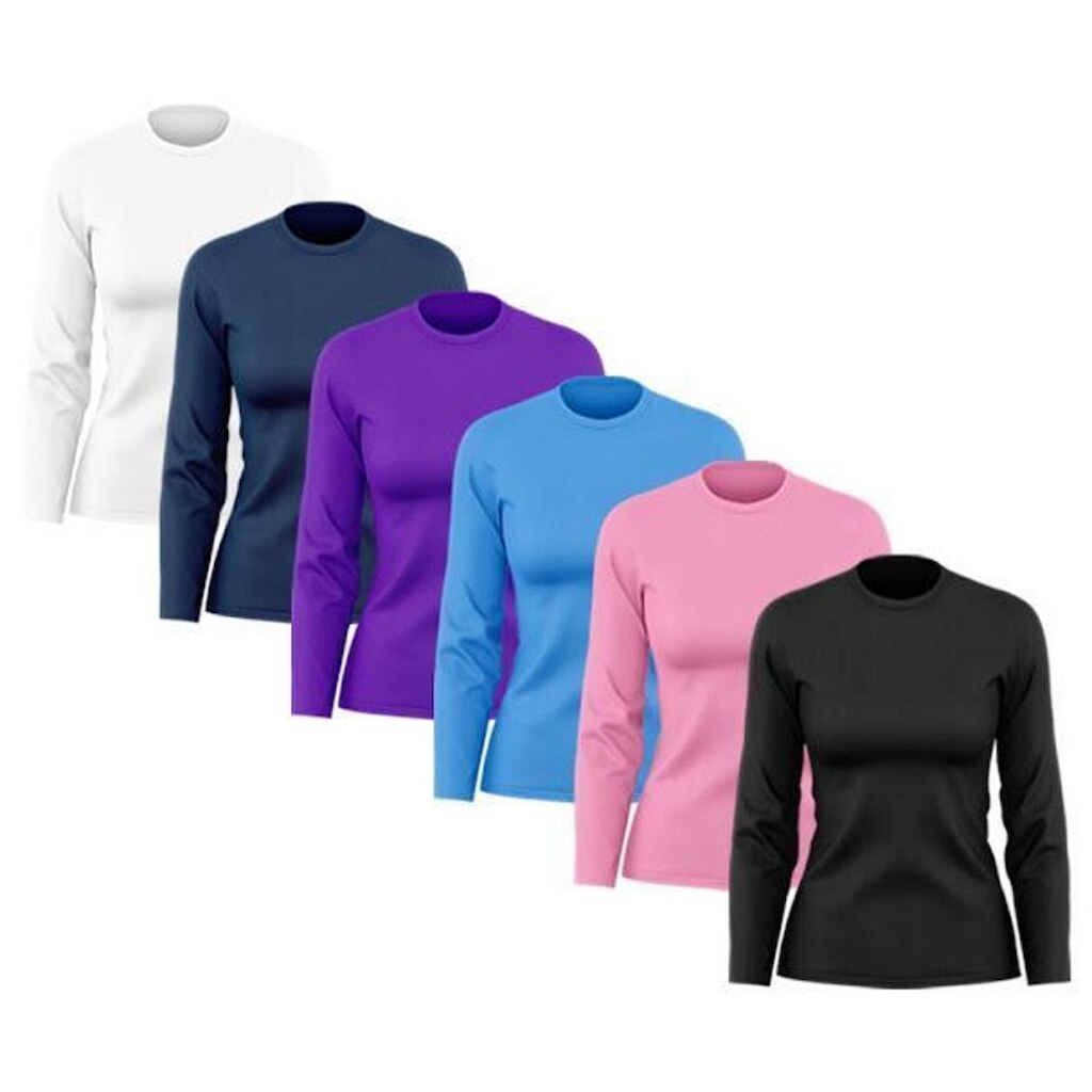 Kit 6 Camisetas Femininas Manga Longa Dry Proteção Uv