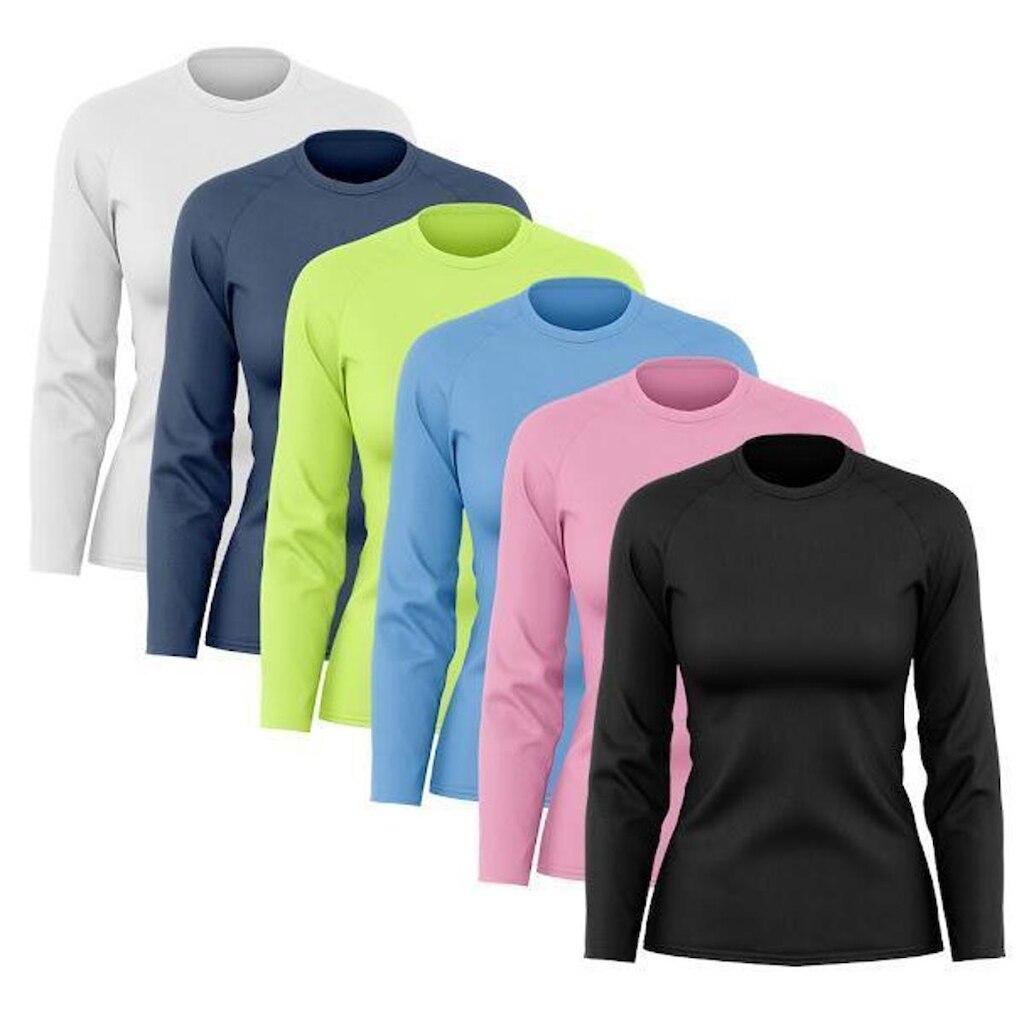 Kit 6 Camisetas Femininas Manga Longa Dry Proteção Uv