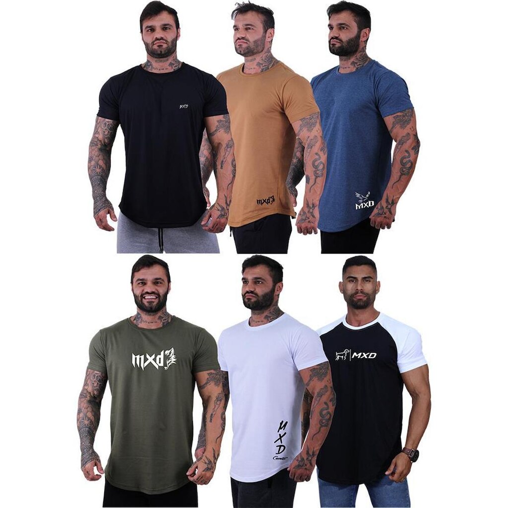 Kit 6 Camisetas Longline Masculina Básico Logos Diversas MXD