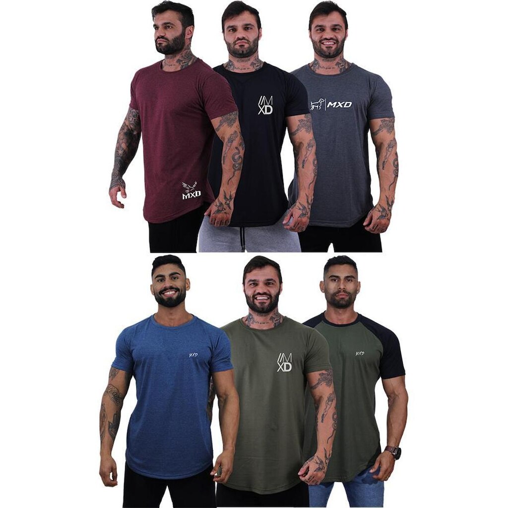 Kit 6 Camisetas Longline Masculina Básico Logos Diversas MXD