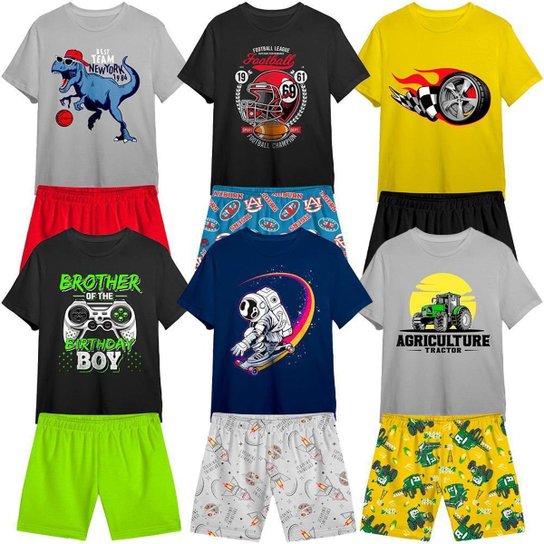 Kit 6 Conjuntos Infantil Menino 12 Peças Camisetas e Shorts - Sortido Menor preço em Kit 6 Conjuntos Infantil Menino 12 Peças Camisetas e Shorts - Sortido