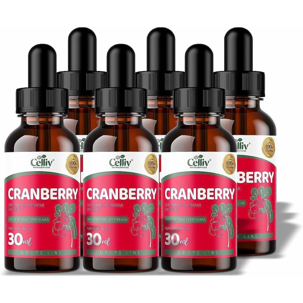 Kit 6 Cranberry em Gotas Sabor Frutas Vermelhas 30ml Celliv