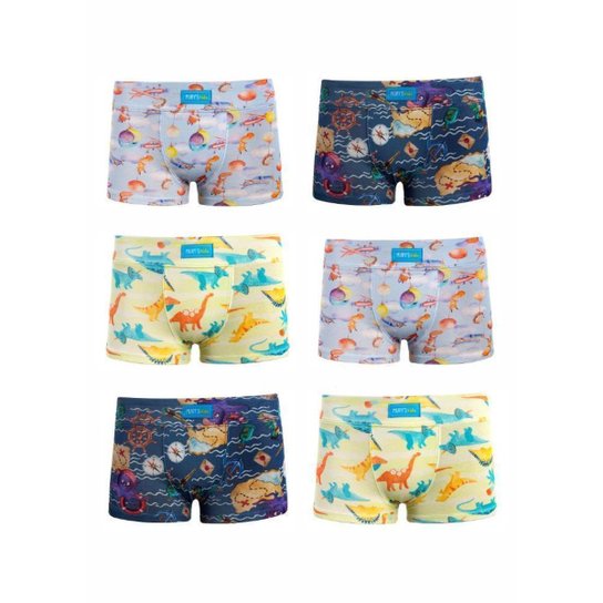 Kit 6 Cueca Box Boxer Infantil Meninos Algodão com Elastano Estampado - Sortido Menor preço em Kit 6 Cueca Box Boxer Infantil Meninos Algodão com Elastano Estampado - Sortido