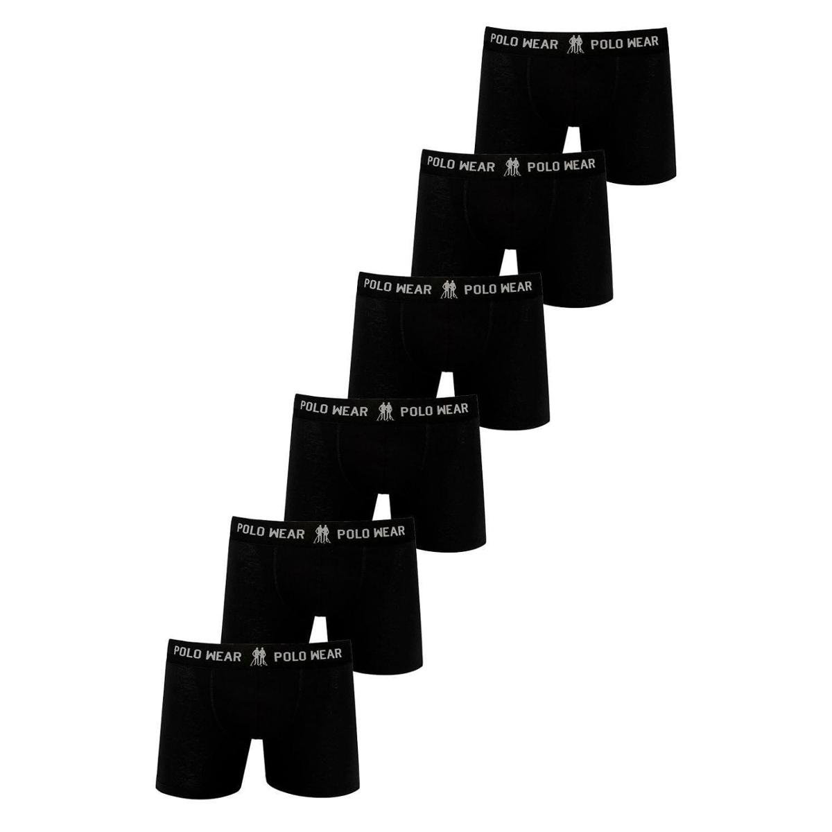 Kit 6 Cuecas Boxer Algodão Polo Wear Preto Menor preço em Kit 6 Cuecas Boxer Algodão Polo Wear Preto