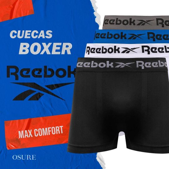 Kit 6 Cuecas Boxer Reebok Cueca Microfibra Masculina Box Sem Costura Original