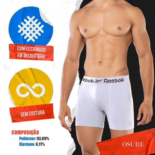 Kit 6 Cuecas Boxer Reebok Cueca Microfibra Masculina Box Sem Costura Original