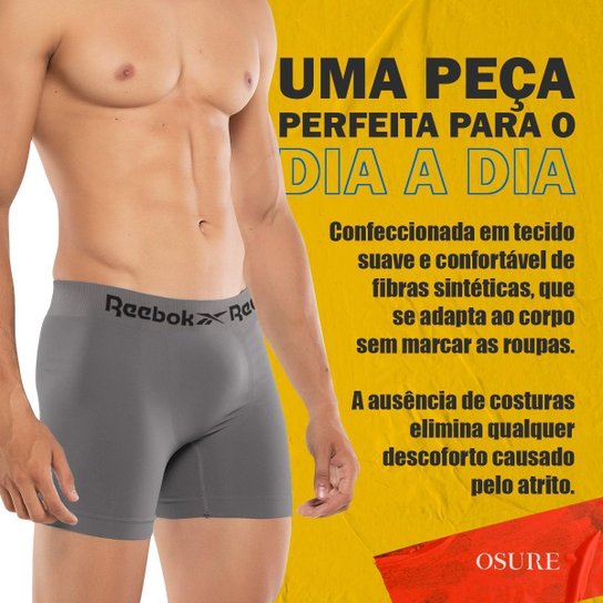 Kit 6 Cuecas Boxer Reebok Cueca Microfibra Masculina Box Sem Costura Original