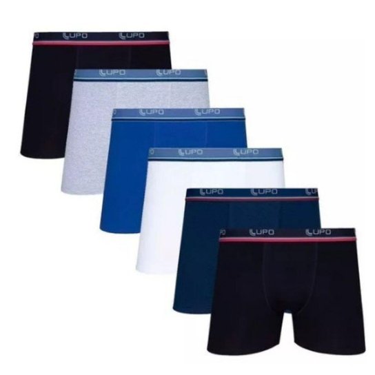 Menor preço em Kit 6 Cuecas Boxer Tradicional Lupo Em Algodão Cotton - Preto+Branco