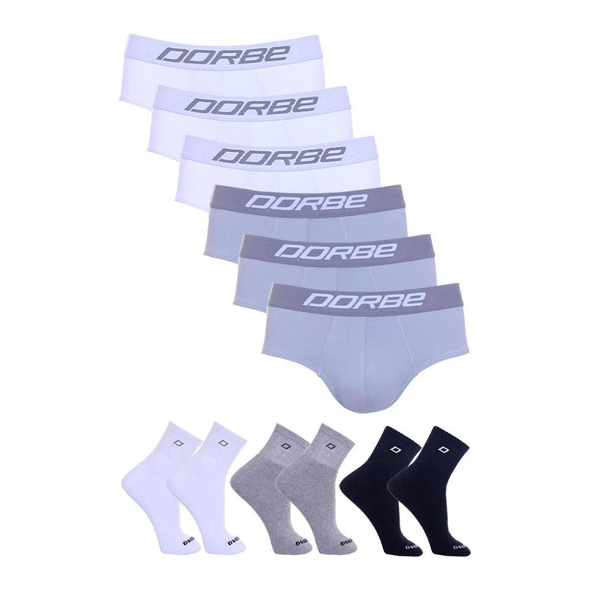 Kit 6 Cuecas Slip Microfibra Dorbe + 6 Pares Meia Cano Curto