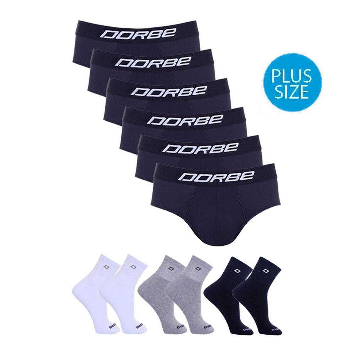 Kit 6 Cuecas Slip Microfibra Dorbe Plus Size + 6 Pares Meia Cano Curto