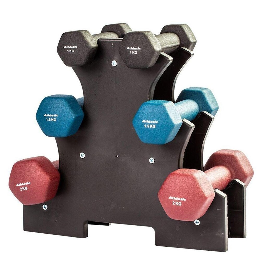 Kit 6 Halteres Athletic com Suporte 1kg, 1,5kg e 2kg 16381