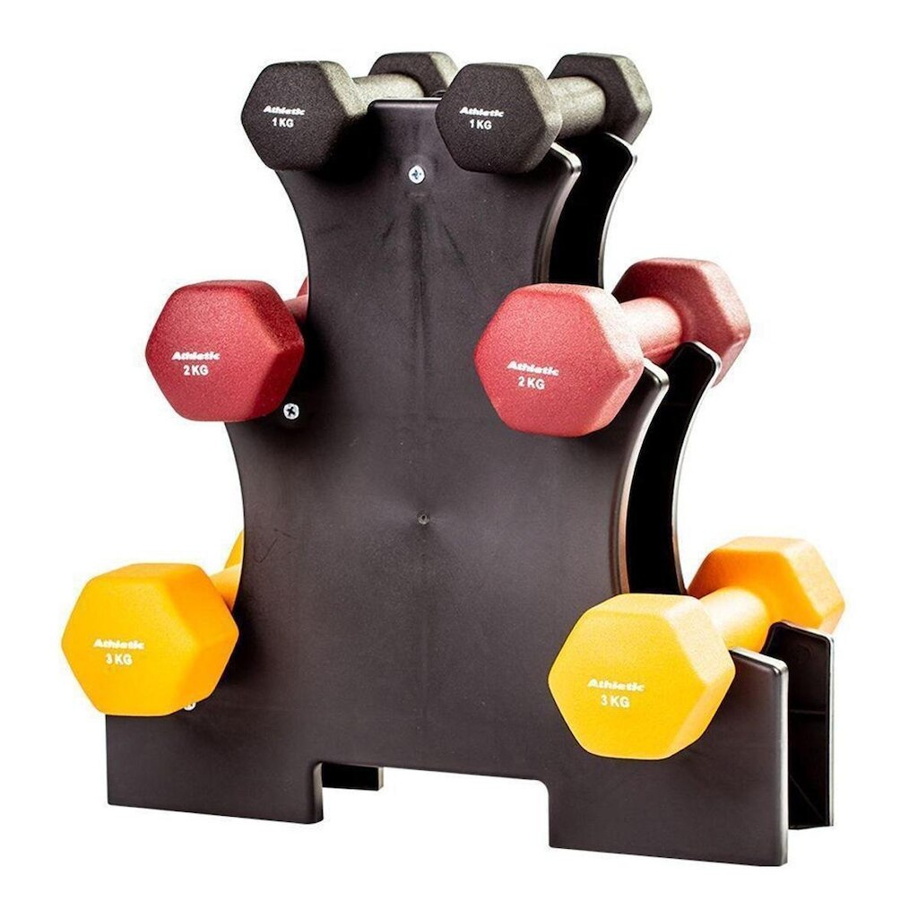 Kit 6 Halteres Athletic com Suporte 1kg, 2kg e 3kg 16382