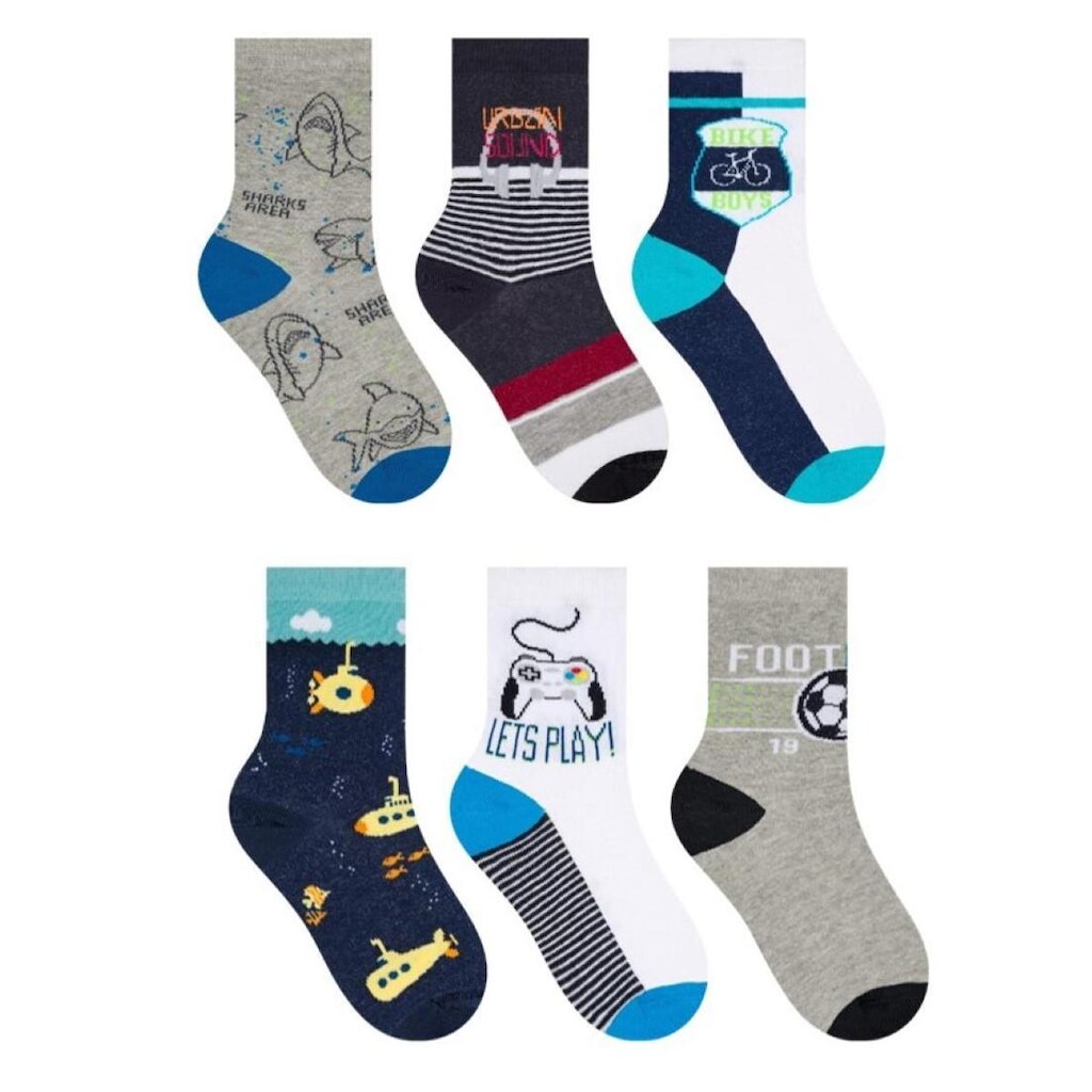 Kit 6 Pares de meias Algodão Infantil Selene Menino Várias Estampas 2000