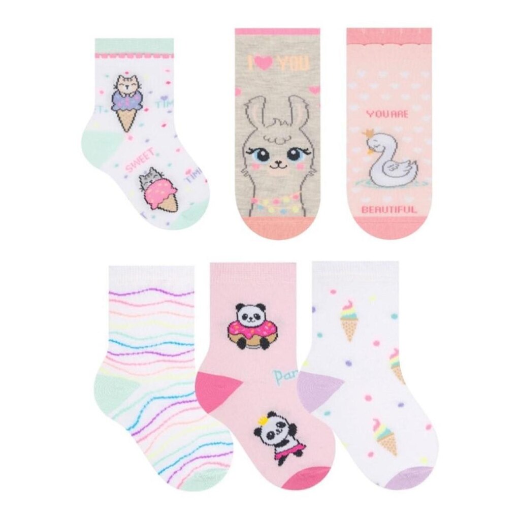 Kit 6 pares de meias Bebê Menina Algodão Selene Varias Estampas 1340