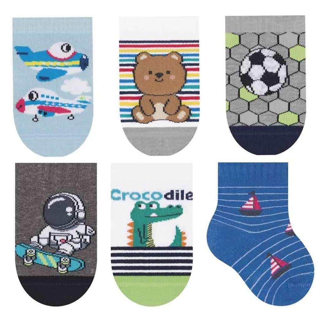 Kit 6 Pares Meia Bebê Menino Marinho/Verde/Branco Selene