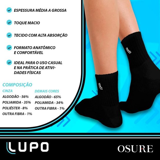 Kit 6 Pares Meias Lupo Masculina Algodão Meia Cano Médio Atacado Academia Esportiva