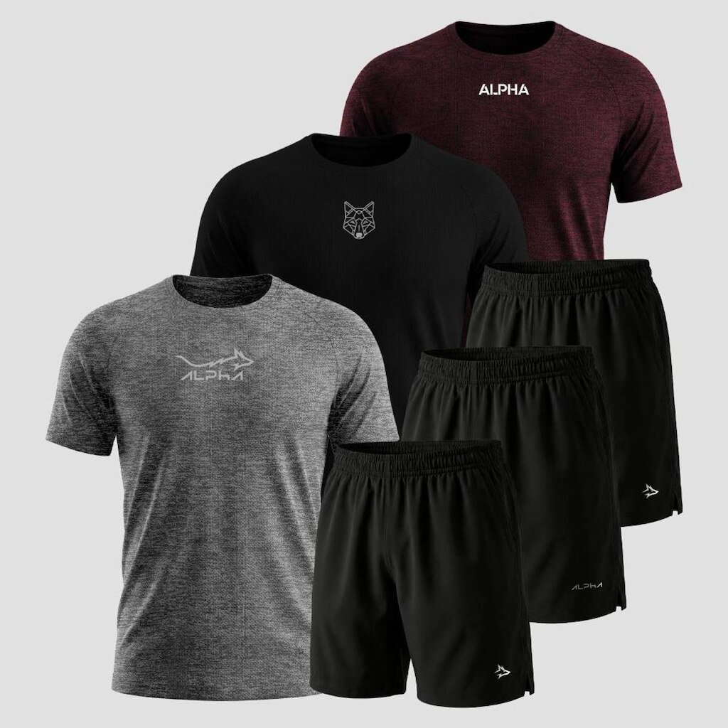 Kit 6 Peças Dry 3 Camisetas e 3 Bermudas Alpha Co