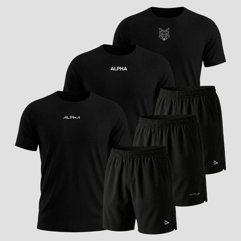 Kit 6 Peças Dry 3 Camisetas e 3 Bermudas Alpha