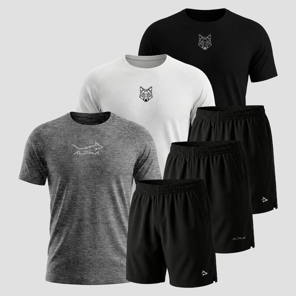 Kit 6 Peças Dry 3 Camisetas e 3 Bermudas Alpha