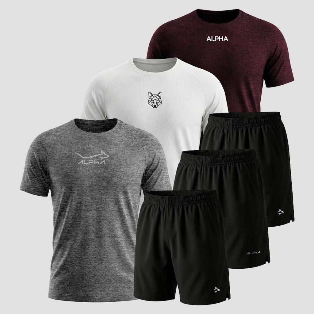 Kit 6 Peças Dry 3 Camisetas e 3 Bermudas Alpha