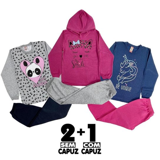 Kit 6 peças Roupa Inverno Conjunto Menina Blusas 1 Com Capuz e 2 Sem Capuz + 3 Calças Moletom - Rosa Menor preço em Kit 6 peças Roupa Inverno Conjunto Menina Blusas 1 Com Capuz e 2 Sem Capuz + 3 Calças Moletom - Rosa