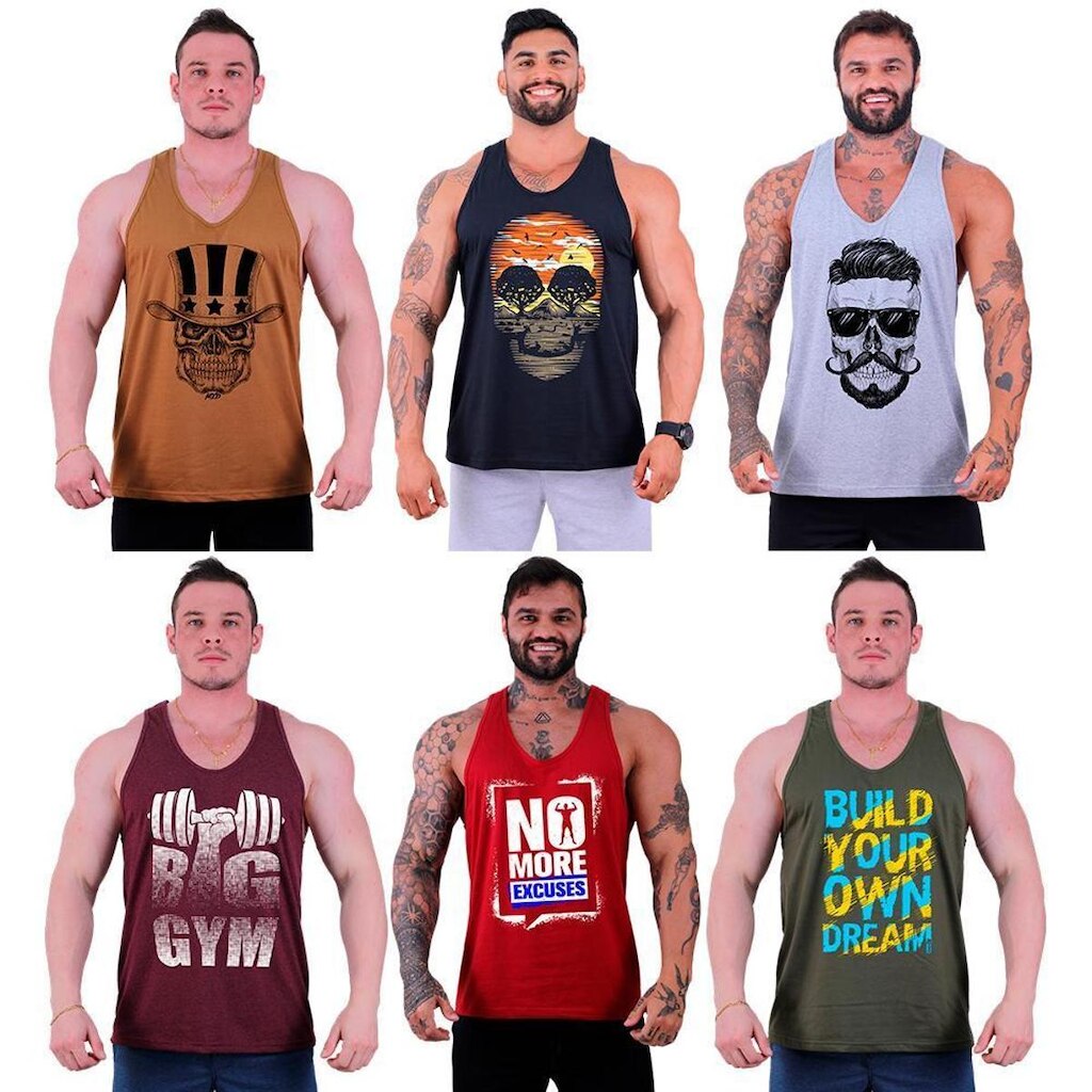 Kit 6 Regata Cavada Masculina MXD Estampada No Days Off Big Gym