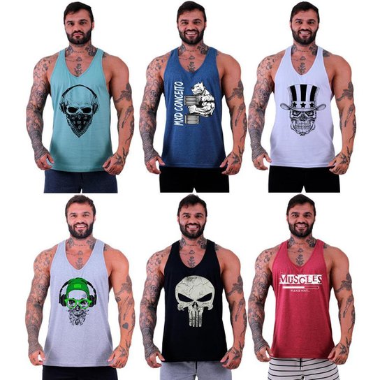 Kit 6 Regatas Cavadas Masculina MXD Conceito Academia Fitness Musculação - Cinza+Rosa Menor preço em Kit 6 Regatas Cavadas Masculina MXD Conceito Academia Fitness Musculação - Cinza+Rosa