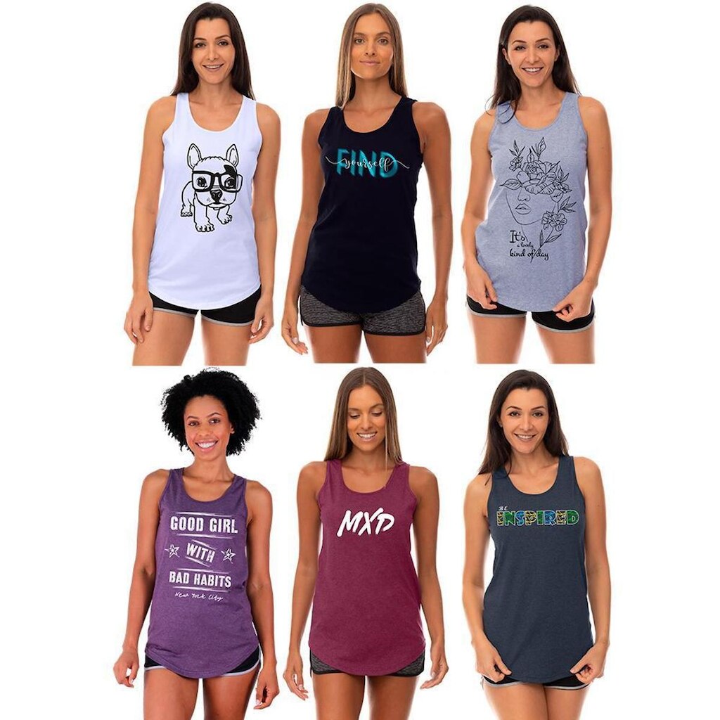 Kit 6 Regatas Longline Feminina MXD Conceito Slim Diversas Estampas