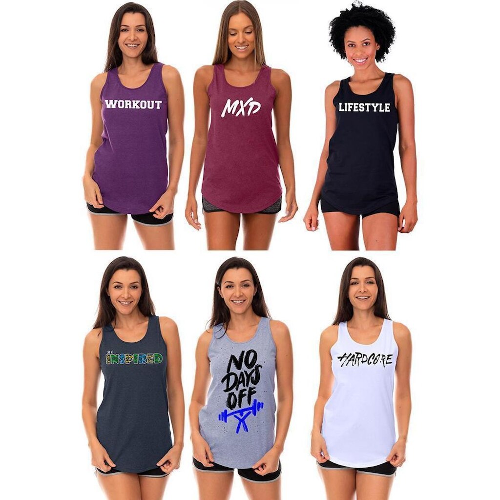 Kit 6 Regatas Longline Feminina MXD Conceito Slim Diversas Estampas