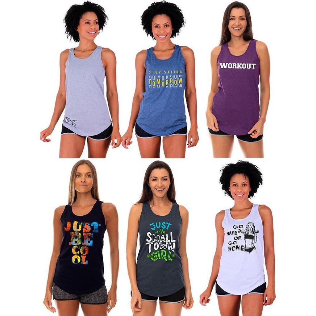 Kit 6 Regatas Longline Feminina MXD Conceito Slim Diversas Estampas