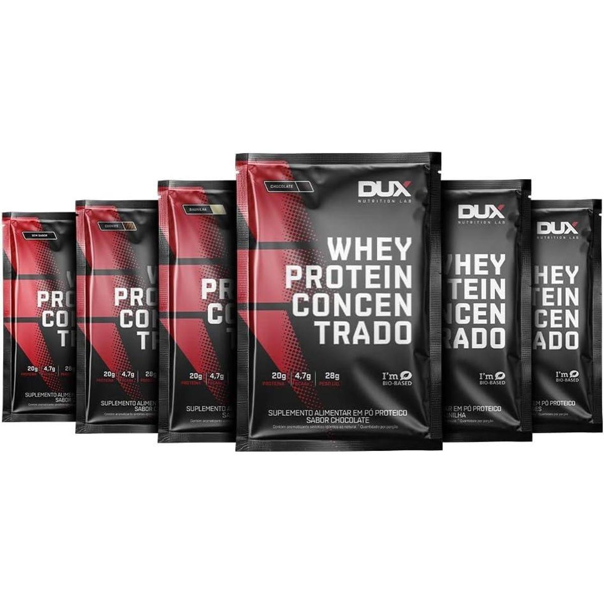 Kit 6 Sachês Whey Protein Concentrado Dux Nutrition - Um De Cada Sabor Menor preço em Kit 6 Sachês Whey Protein Concentrado Dux Nutrition - Um De Cada Sabor