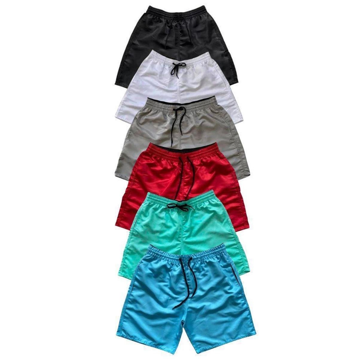 Menor preço em Kit 6 Short Liso Moda Praia Tactel Bermuda Com Bolsos Verão