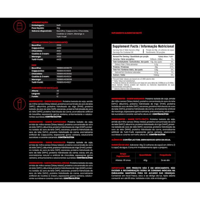 Kit 6 Six Protein 2kg Morango + BCAA 4,5 100g + Creatina 100g + Coqueteleira – Bodybuilders