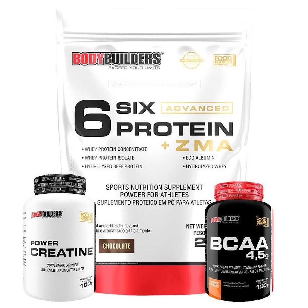 KIT 6 Six Whey Protein com ZMA 2kg + Creatina 100g + BCAA 100g Bodybuilders