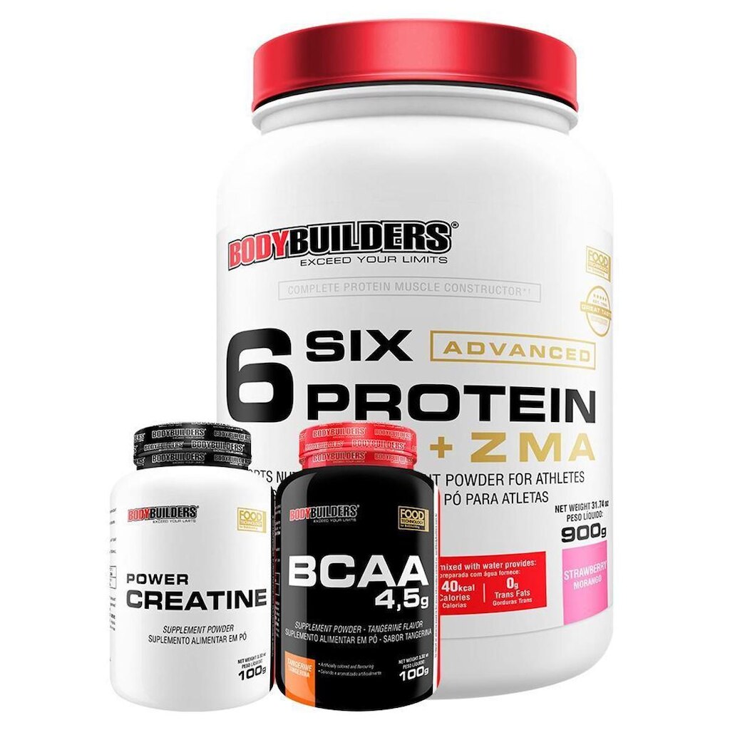 KIT 6 Six Whey Protein com ZMA 900g + Creatina 100g + BCAA 100g  Bodybuilders