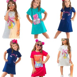 Kit 6 Vestido blusão infantil menina liso no joelho