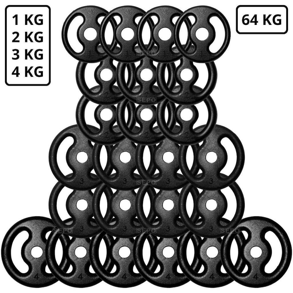 Kit 64Kg em Anilhas de Ferro Fundido Kit com 24 Peças