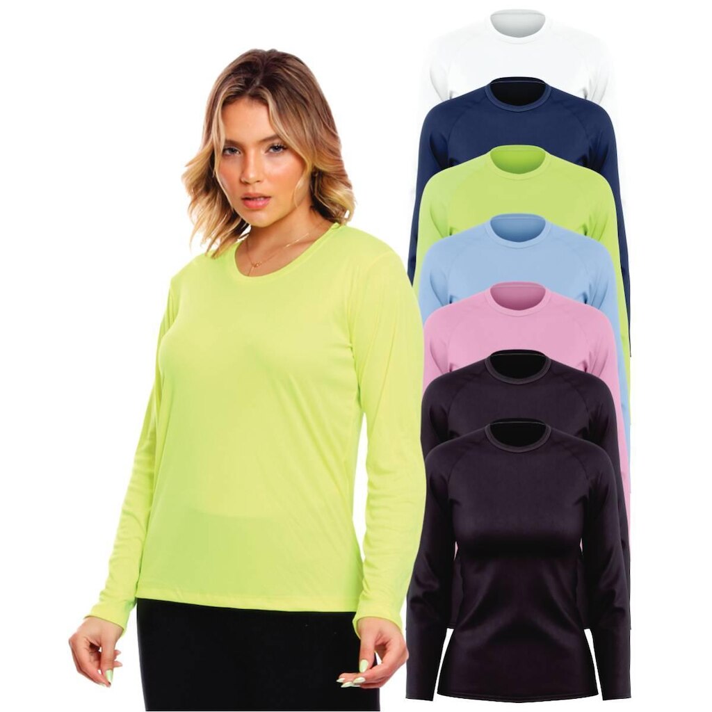 Kit 7 Camisa Feminina Camiseta Térmica Proteção Solar Uv .
