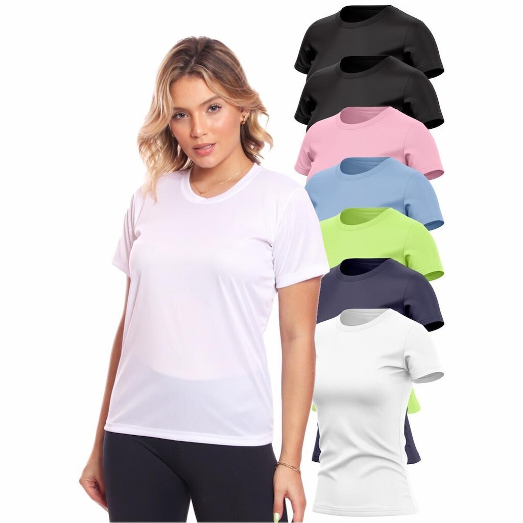 Kit 7 Camisas Academia Esportiva Com Proteção Uv Feminina