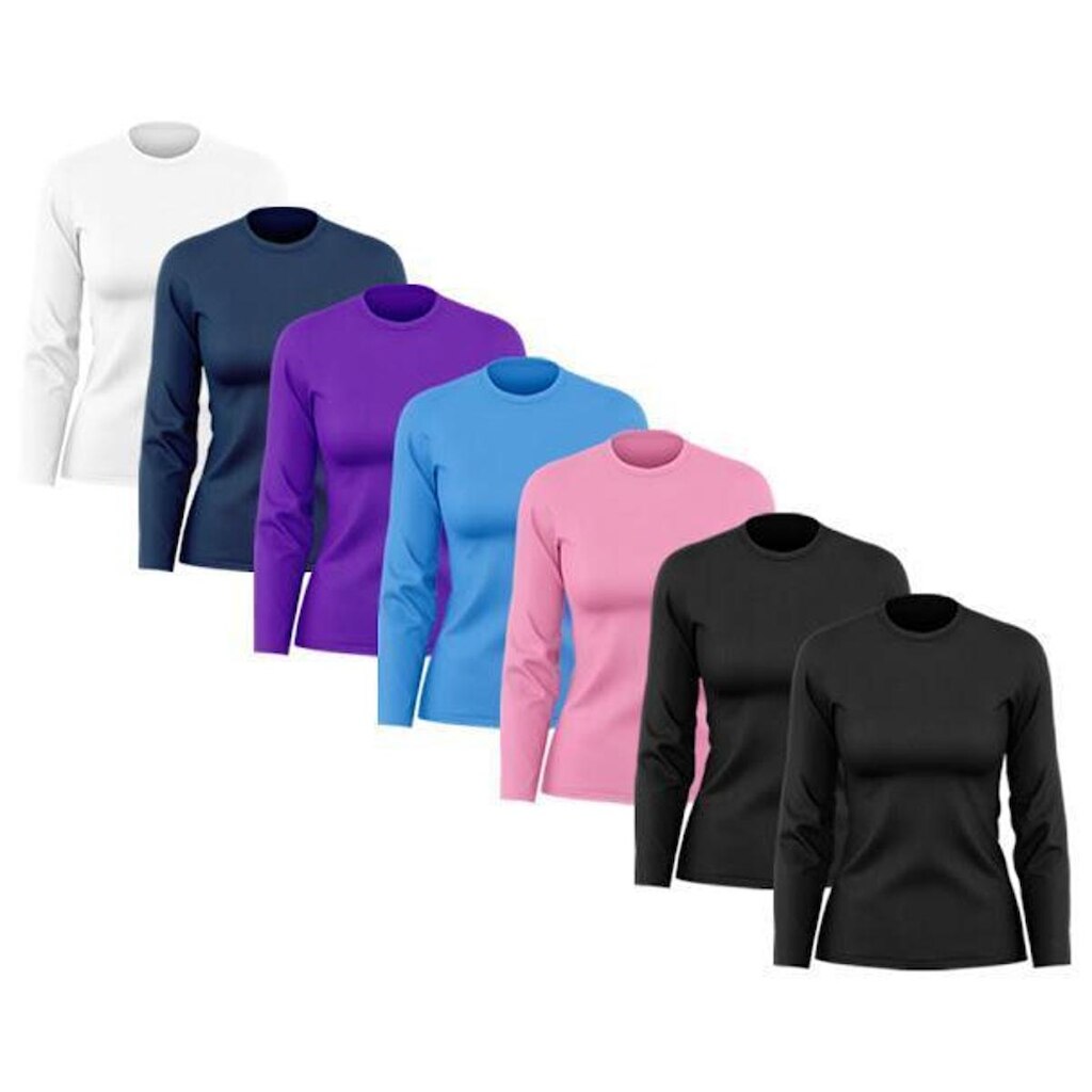Kit 7 Camisetas Femininas Manga Longa Dry Proteção Uv