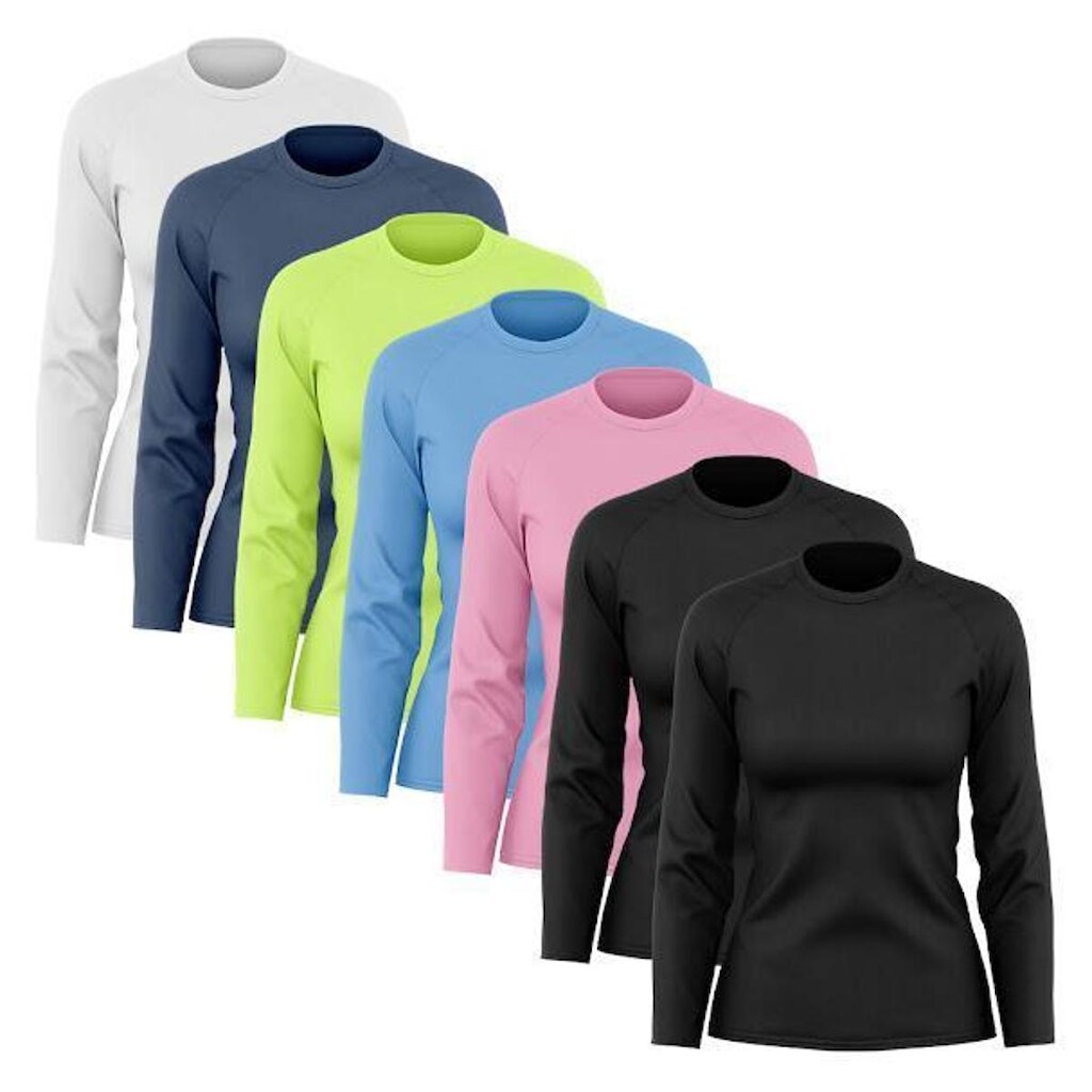 Kit 7 Camisetas Femininas Manga Longa Dry Proteção Uv