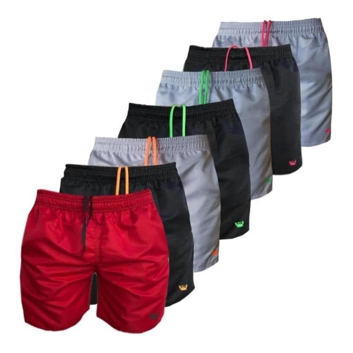 Kit 7 Shorts Relaxado Moda Praia Tactel Liso Siri Masculino Menor preço em Kit 7 Shorts Relaxado Moda Praia Tactel Liso Siri Masculino
