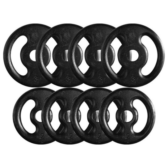 Kit 8 Anilhas Sebo de Ferro Fundido - 20 Kg - Preto Menor preço em Kit 8 Anilhas Sebo de Ferro Fundido - 20 Kg - Preto