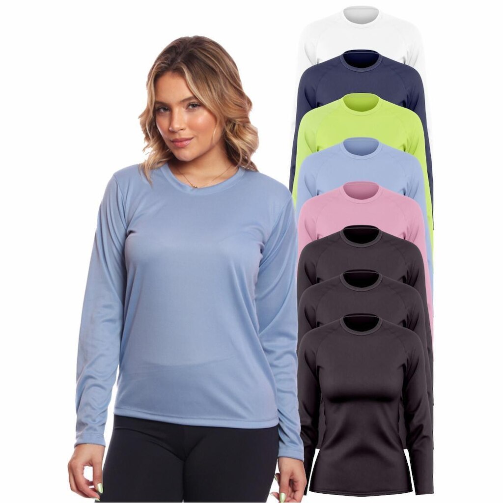 Kit 8 Camisa Feminina Camiseta Térmica Proteção Solar Uv .
