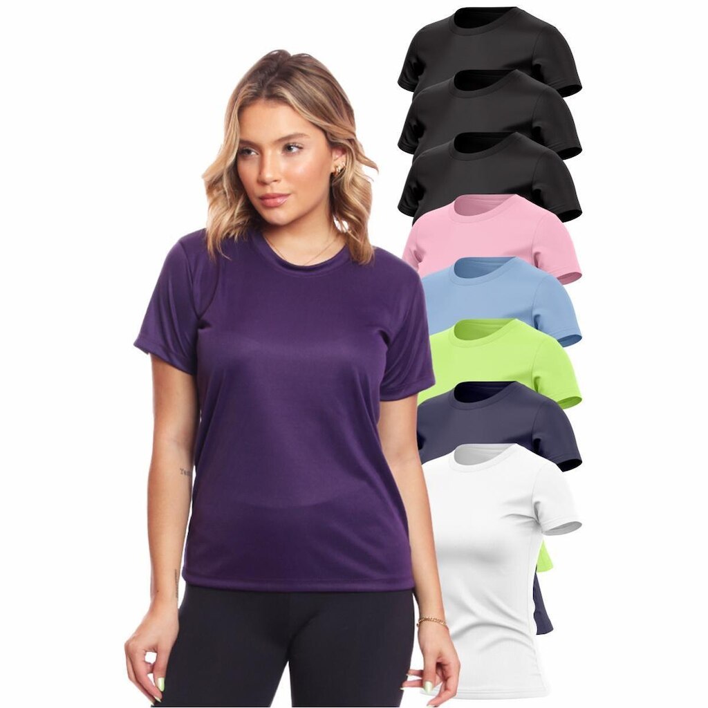 Kit 8 Camisas Academia Esportiva Com Proteção Uv Feminina