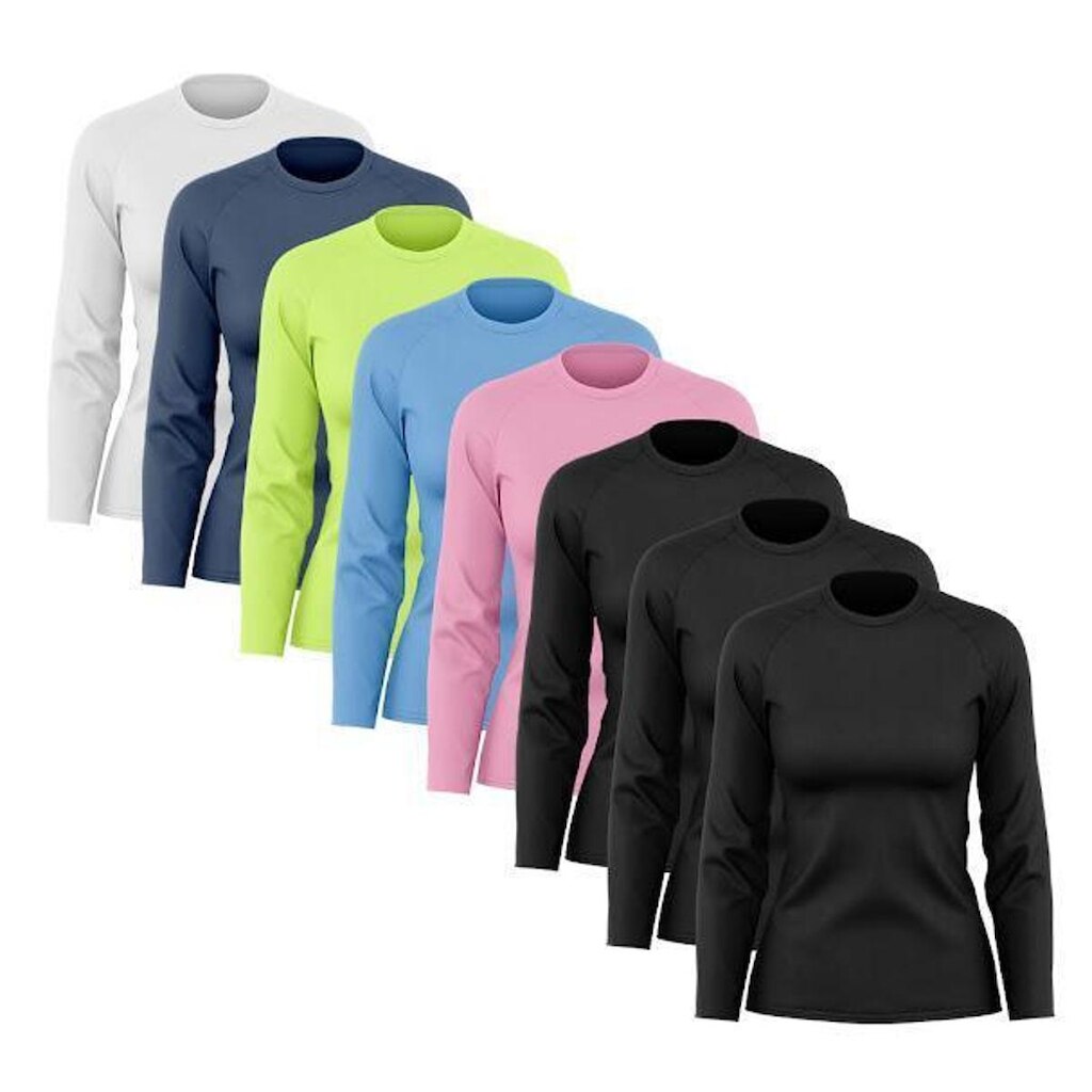 Kit 8 Camisetas Femininas Manga Longa Dry Proteção Uv